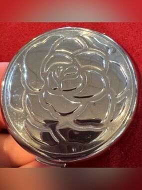Vintage St. John Mirror Compact—Silver Tone, Floral Design, “St John” on back